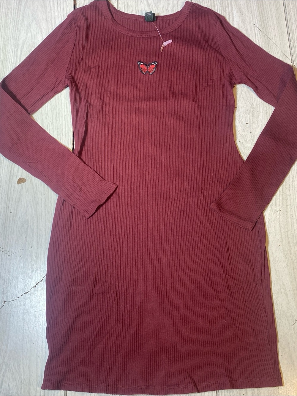 Wild Fable Long Sleeve Bodycon Dress Size L Butterfly Burgundy NWOT!